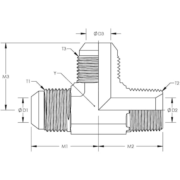 Male JIC To Male Pipe To Male JIC Run Tee